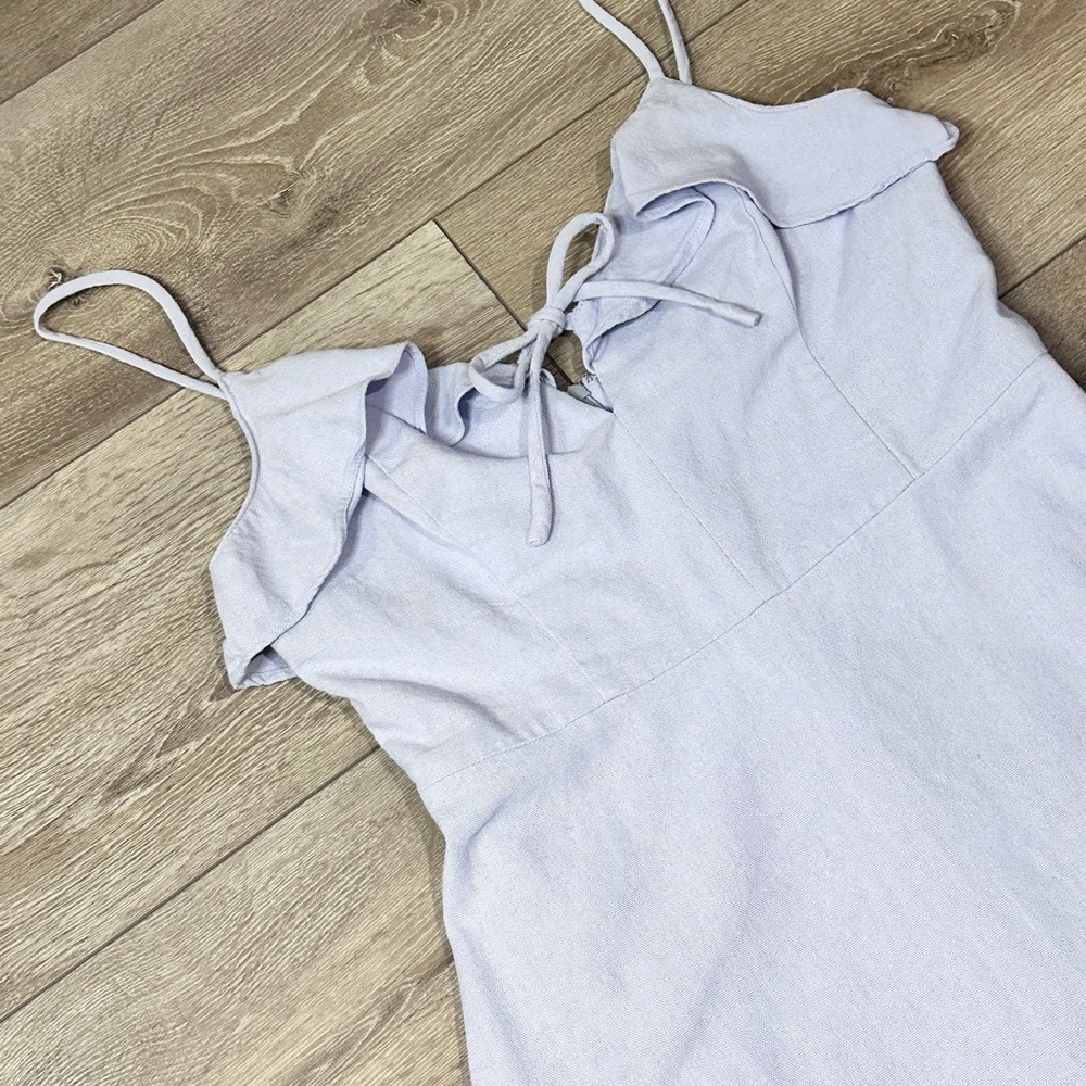 The Impeccable Pig Periwinkle Tie Front Linen Blend Mini Dress - Picture 5 of 11